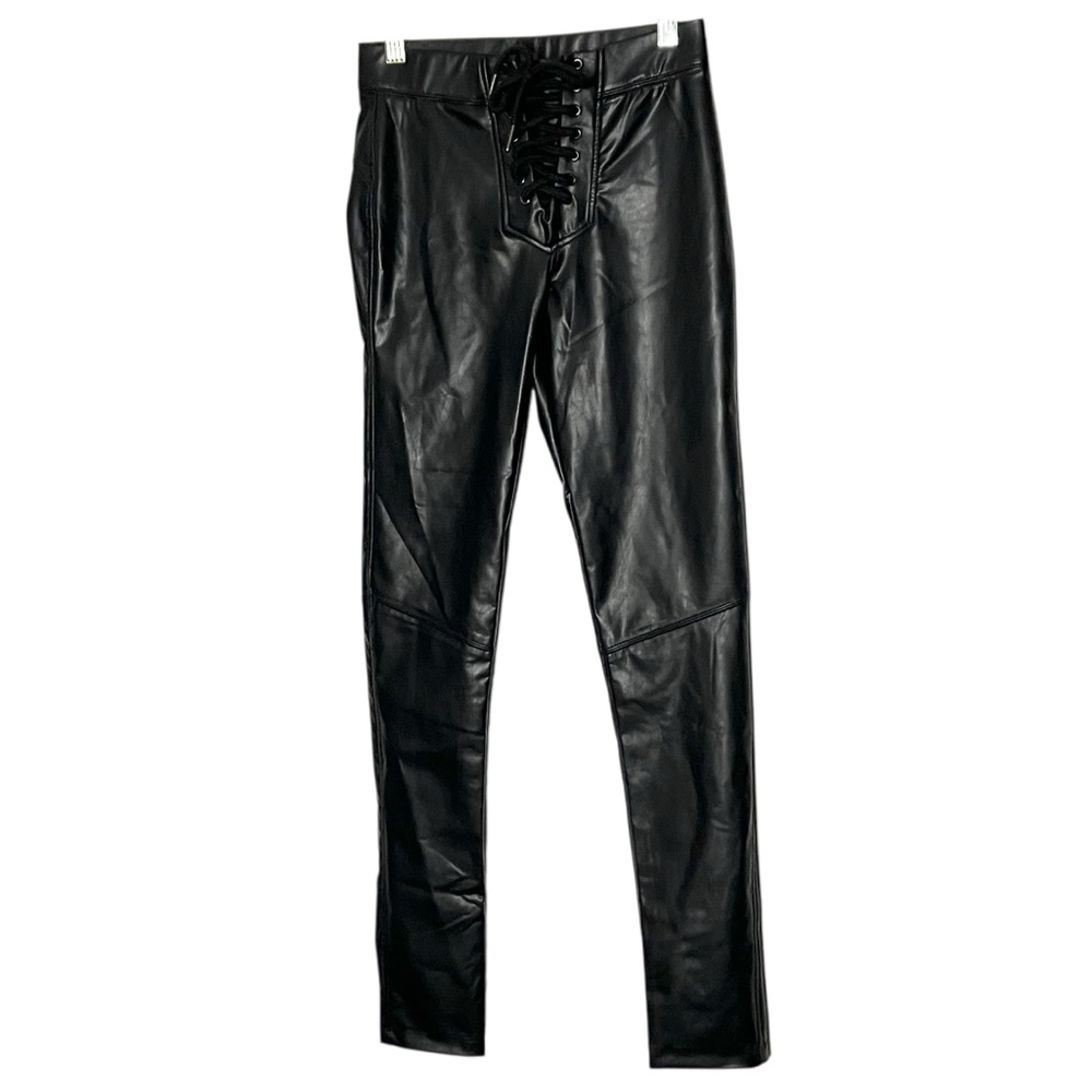 David Lerner Black Faux Vegan Leather Lace-Up‎ Legging Small NWT - Picture 3 of 9